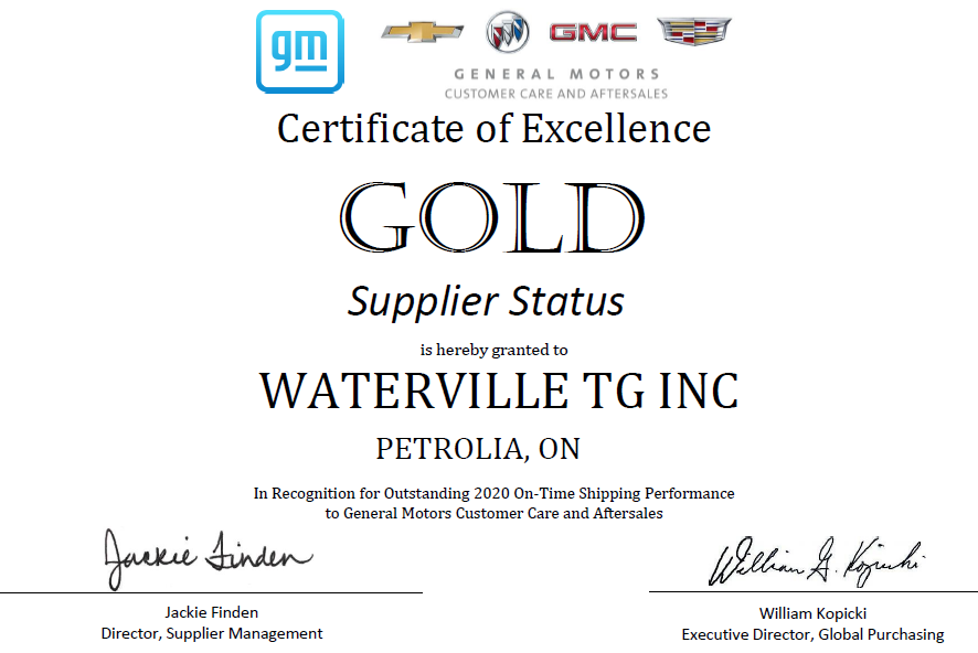 2020 GM On-Time Award Gold