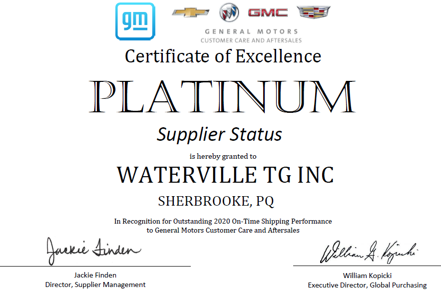 2020 GM On-Time Award Platinum